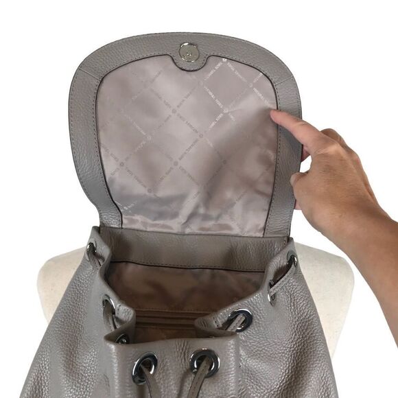 Michael Kors Riley rhinestone studded gray pebble drawstring leather backpack - Picture 7 of 14